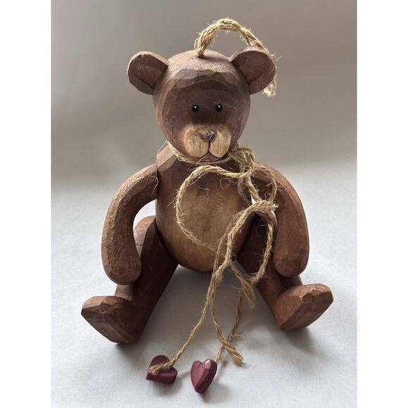 Wooden Bear County Decor Rustic Primitive Figurine Shelf Sitter Or Hook Hanger - Picture 1 of 7